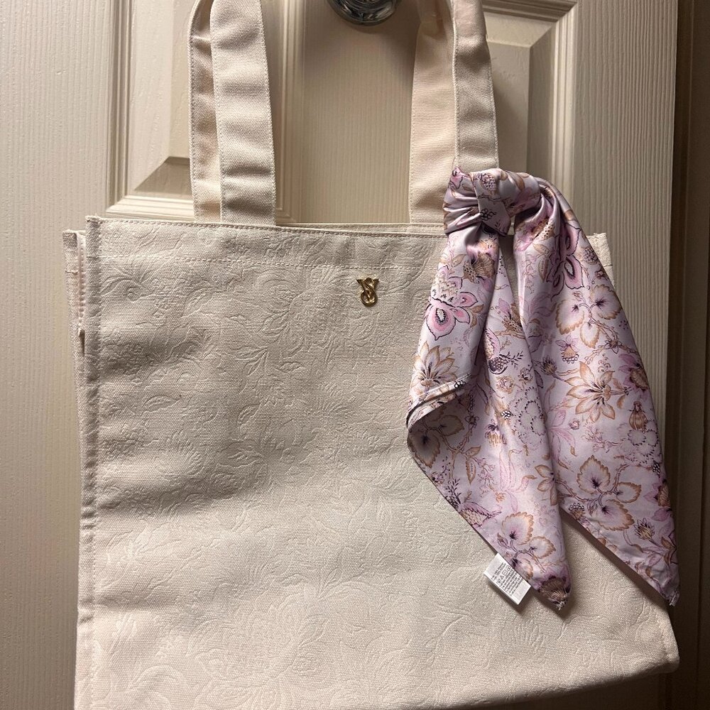 Victoria's Secret Floral-Embossed Tote Bag With Scarf